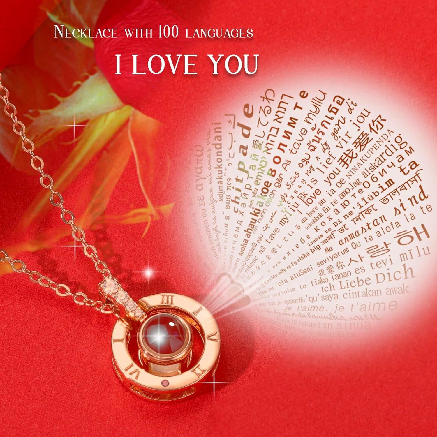 Gift for Mom Girlfriend Wife Grandma Valentine's Day Mother's Day  Anniversary Birthday Gift for Mom's Eternal Flowers to Keep Forever with  100 I Love You Language Necklace Gifts. (Red) : : Home